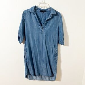 Saks Fifth Avenue Roll-Tab Slerve Tencel Denim Jean Shirt Tail Dress Mini Length